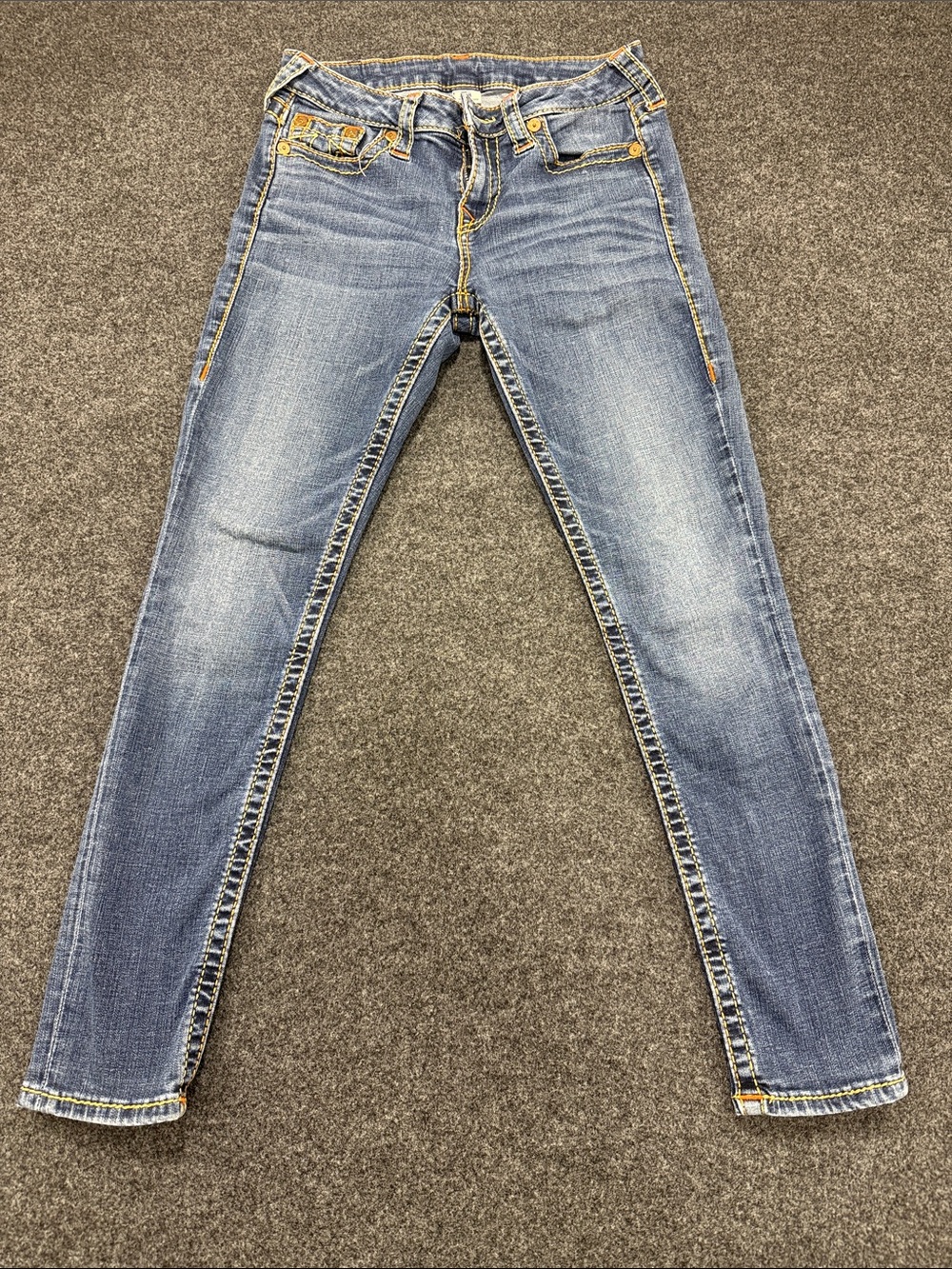 True Religion Blue Skinny Jeans with Contrast Topstitching